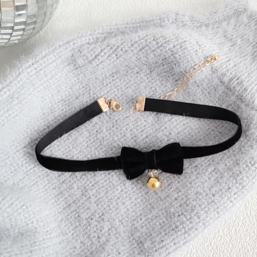 Bow Necklace for Women Dainty Velvet Ribbon Choker Necklaces Red Black Bow Choker Pearl Bell Heart Pendant Necklace Winter Holiday Necklace Cute Bow Knot Necklace for Christmas New Year Gifts - color: Gold bell