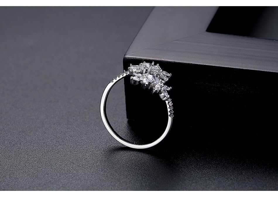 Adjustable Cubic Zirconia Ring for Women, Stackable Leaf Flower Design, Open Style