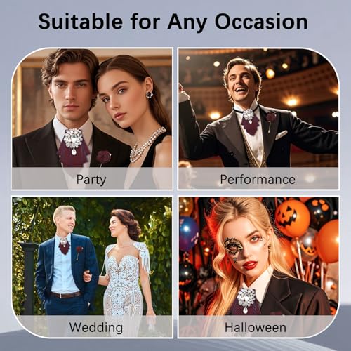 LJBFNN Bow Ties for Men Women, Pre-tied Bow Tie and Lapel Pin Set Crystal Rhinestone Bowties Men Women Wedding Party Prom - color: Red