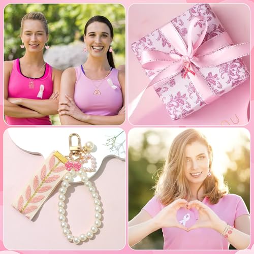 SANNIX 200Pcs Breast Cancer Charms for Jewelry Making, Pink Ribbon Bulk | Cancer Awareness Charm Hope Pendants, for Bracelets Necklaces Earrings Craft Making Accessories - color: Pink