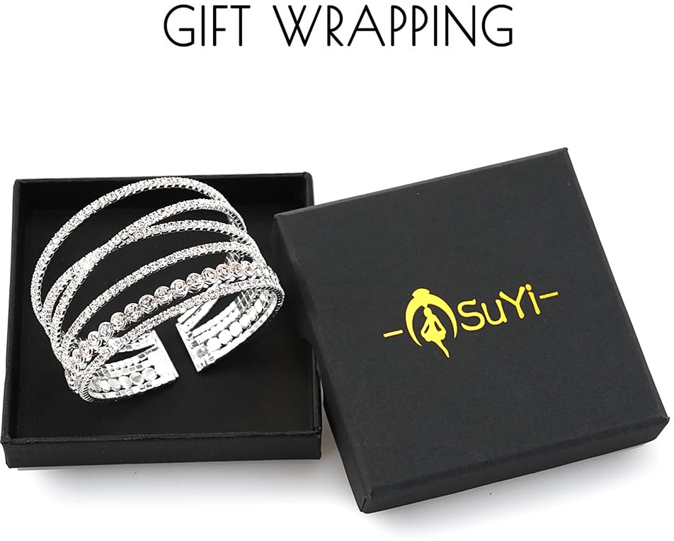 Suyi Rhinestone Bracelet for Women Silver Multilayer Cuff Bracelet Crystal Bridal Bracelets - color: Silver 3