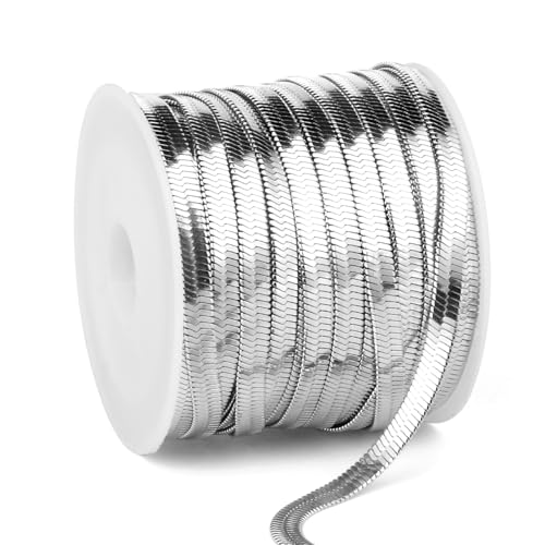 33FT 4mm Stainless Steel Chains Snake Chains Roll Bulk for Jewelry Making | 304 Stainless Steel Flat Snake Chains Roll Spool for DIY Craft Necklace Bracelet - color: 4.0mm Stainless Steel Flat Snake Chains