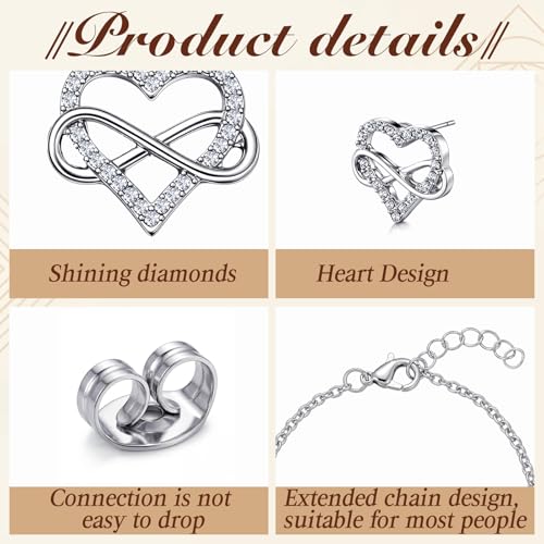 3 Pcs Heart Bow Snow Jewelry Set | Heart Necklace with Bracelet Earring, Snow Jewelry Set for Women, Bow Charms Toggle Gifts - color: Silver, style: Heart Sign