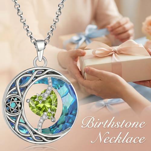 ONEFINITY Moon Star Necklace 18K White Gold Plated Celtic Moon Birthstone Pendant Necklaces Heart Birthstone Anniversary Birthday Jewelry Gifts for Women Wife Mom - style: August