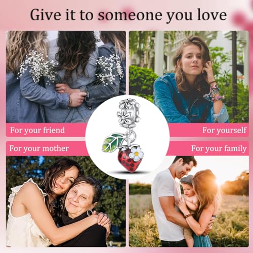 14K Gold Plated Charms for Bracelets Necklace Star Moon Cross Beads Woman | 925 Sterling Silver Charms Butterfly Cute Cat Dog Evil Eye Lucky Bracelet Beads Aesthetic Peandant Jewelry Gift for Mom - color: Fruit strawberry charm
