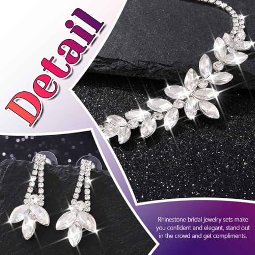 JAKAWIN Bride Silver Bridal Necklace Earrings Set Rhinestone Wedding Jewelry Set Crystal Necklace for Women