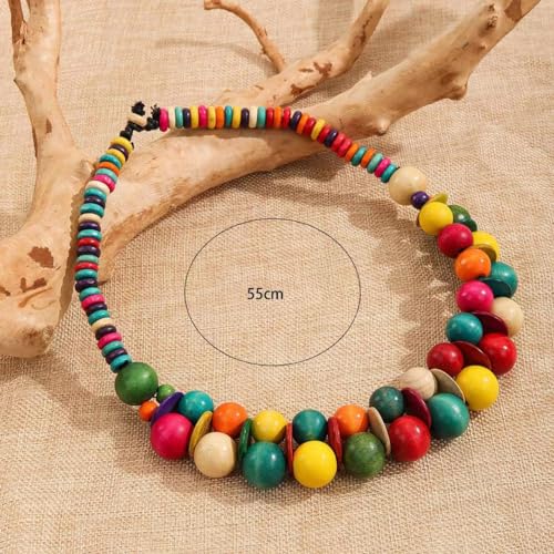 COLORFUL BLING Ethnic Large Chunky Wooden Beaded Necklaces Boho African Statement Necklace Handmade Tribal Collar Choker Bib Jewelry - color: joint mix