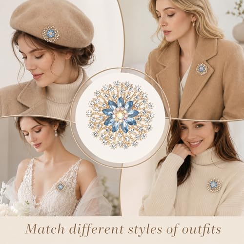 Exquisite Rhinestone Flower Brooch Pin Sparkling Crystal Sunflower Brooch Vintage Rhinestone Floral Lapel Pins Snowflake Broochs Large Wedding Bridal Dress Jewelry for Women