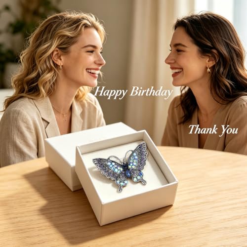 Gold Butterfly Rhinestone Brooch Pin for Women Exquisite Golden Brooch Pin Elegant Dress Broochs Pins Suit Shirt Broochs Pins Butterfly Jewelry Accessories Gift - color: Dark Purple