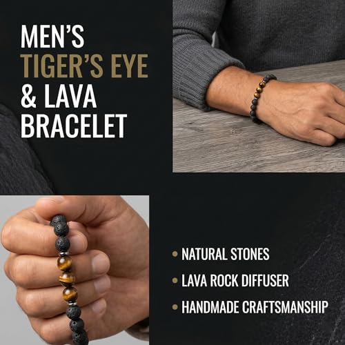 Flybar Men's 4 Piece Beaded Bracelet Set, Natural Lava Stone Black Onyx Matte Agate Tiger Eye, Stretchable Elastic Handmade Stackable - color: CK03 Black Agate