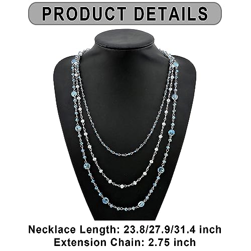 Firstmeet Long Chain Multi Layer Fashion Glass Beads Handmade Necklace for Women - color: blue
