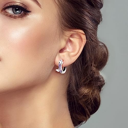 Parmuz 925 Sterling Silver Butterfly Huggies Hoop Earrings for Woman | Gold Plated Cubic Zirconia Star Moon cross Twisted huggie Hoop Post Chunky Small Tiny cuff Snake Heart Earring Gift for Her - color: purple butterfly earring