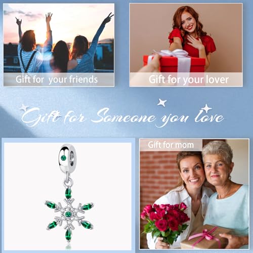 Snowflake Dangle Charm Birthstone Bead Compatible with Pandora Bracelet Women Christmas Gift - color: Green