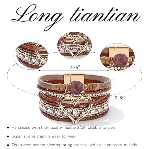 Long tiantian Boho Leather Wrap Bracelets Gifts Trendy Stuff Layered Bangles Bracelets for Women Modern Stackable Infinity Bracelets Bohemian Jewelry Gifts for Women Birthday Gifts - color: B4:Bangle Bracelets(brown)