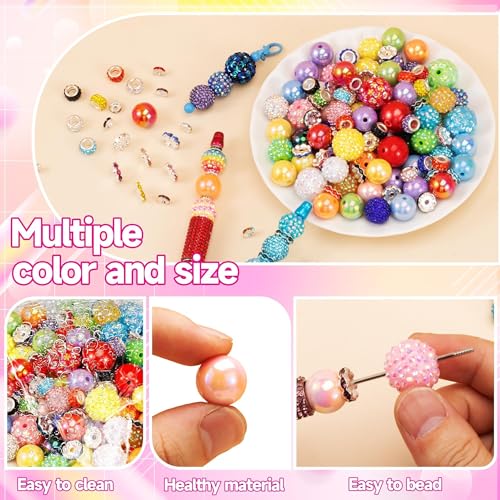 HUISUYTON 190 Pcs Beads for Pens Making, Included Rondelle Spacer Bead and 16/20mm Bubblegum Beads for Pen, Acrylic Bead for Jewelry Making, Bracelets, Beadable Pens - color: 190PCS Beads