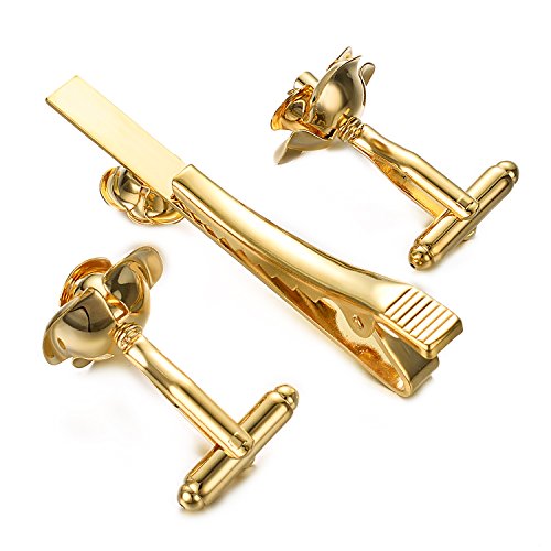 Pearl Rose Tie Clip Cufflinks Set for Men Gold Silver Gun-black Cufflinks and Tie Clip Groom Wedding Business Jewelry - style: Rose Set-Gold