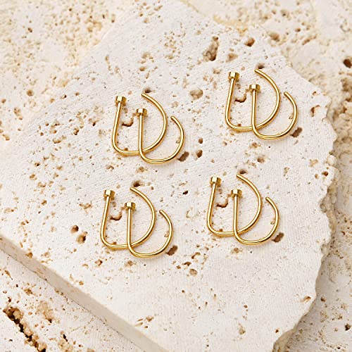 20G Nose Rings Piercing Jewelry Screw Hoops Hypoallergenic for Women Men - color: Gold D Shape,20G 8mm+10mm