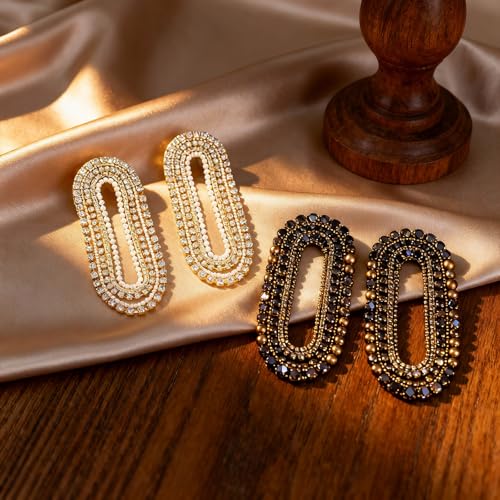 Fringe Dangling Tassel Earrings for Women, Handcrafted Chandelier Long Bohemian Beaded Cubic Zirconia Crystal Imitation Pearls Inlay Statement Boho Chain Hook Earrings for Wedding Party - color: Colorful Clear crystal