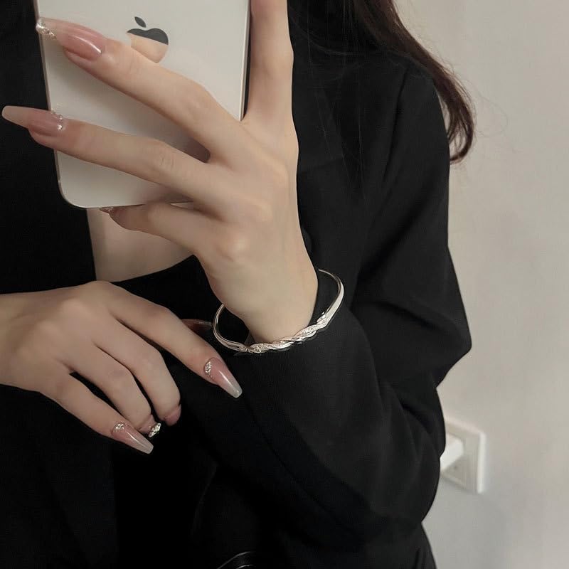 925 Sterling Silver Bracelet Plated Cuff Bangle Bracelet Fashionable Multi-layer Cross Wire Bangle Bracelet Open Adjustable Wide Cuff Bracelet for Teen Girls Fashion Jewelry - color: 8