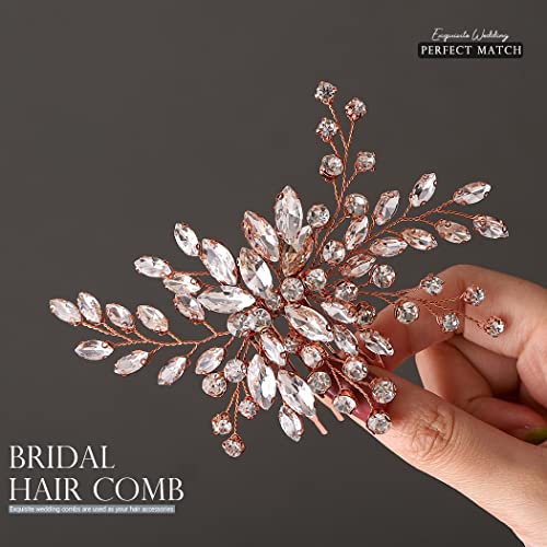 Bride Wedding Hair Comb Silver Crystal Hair Pieces Rhinestone Headpieces Bridal Hair Side Combs Hair Accessories for Women (C-Rose gold) - color: C-Rose gold