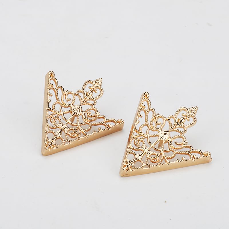 5 Pairs Retro Hollow Pattern Shirt Collar Brooches For Women And Men Gold Plated Triangle & Simple Elegant Double Leaf Collar Pin Brooches Gold Silver Plant Brooch Jewelry - style: three triangle