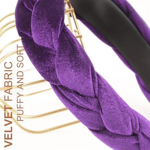DRESHOW Braided Headbands for Women Velvet Hair Hoop Elastic Criss Cross Hair Bands Accessories - color: 01 Pack: Violet Velvet Braided