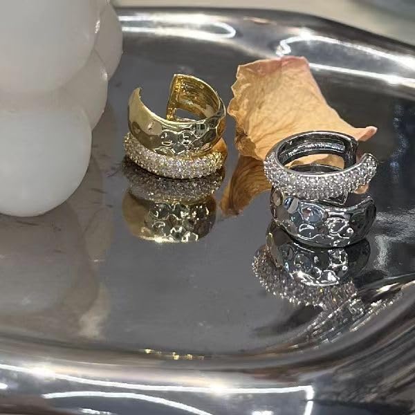 Gold Ear Cuff Earrings for Women Non Piercing 14K Gold Plated/Silver Cuff Clip On Cartilage Hoop Shining Cubic Zirconia Twisted Chain Ear Clip On Earring for Women Chunky Ear Cuffs Earrings - color: gold+silver
