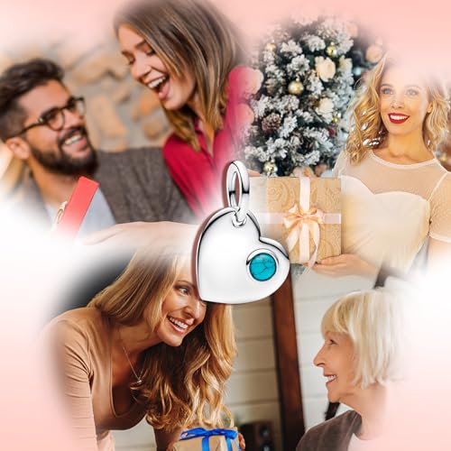 Birthstone Charm, Heart Charm Pendant Dangle with CZ, for Anniversary Birthday Mothers Valentines Day Christmas Graduation, for Yourself Family Mom Friend Girlfriend Sister Grandma - style: Dec.