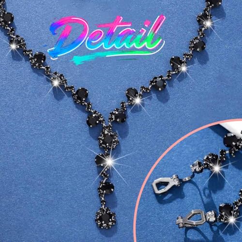 Sixexey Rhinestone Jewelry Set Bridal Necklaces Clip On Earrings Set Wedding Prom Jewelry Accessories for Women - color: Black