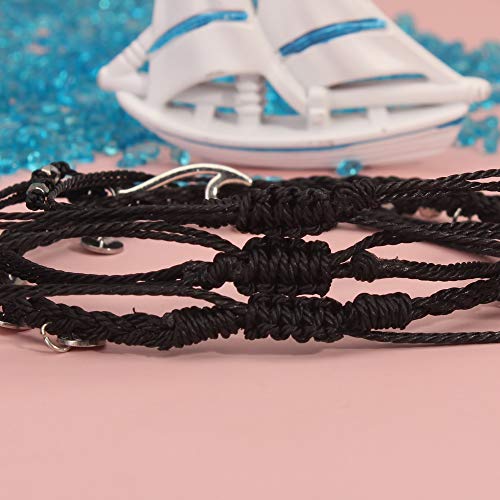 Waterproof String Anklets Cute Beaded Ankle Bracelets Beach Wave Anklet Stainless Steel Coin Boho Ankle Jewelry for Women - color: Black