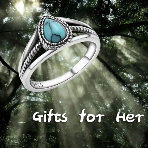 Boho Turquoise Ring for Women Sterling Silver Western Style Statement Ring Bohemian Jewelry Gifts - style: Turquoise-B