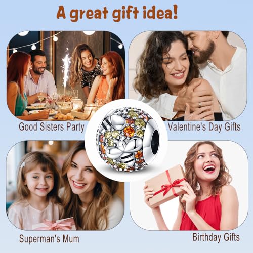 HappyStar 925 Sterling Silver Animal Dogs Charms Pendants fit Pandora Bracelets Necklaces Flowers Sports Travel Charms for Bracelets Women Jrwelry Gifts(with one Spacer Bead Charms) - style: Beehive bead
