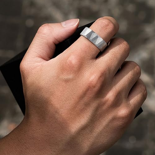2/4/6/8mm Black/silver/gold Tungsten Rings for Men Womens Couple Fashion Jewelry Promise Engagement Wedding Band Hammered Inner ring inlaid with olive wood Carbide Polished Edge Comfort Fit - color: 8MM silver