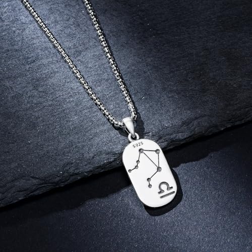 SIMONLY Zodiac Necklace 925 Sterling Silver Constellation Necklace Zodiac Sign Necklaces Horoscope Jewelry Christmas Birthday Astrology Gifts for Women Men Unisex - style: Libra