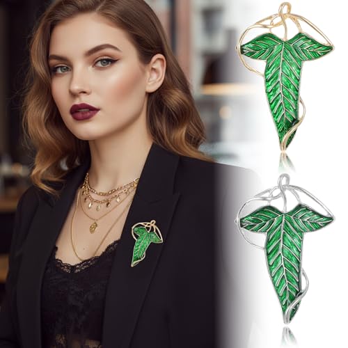 2Pcs Elven Green Tree Leaf Enamel Pin, Cloak Costume Accessories Cloak Clasp Brooches Green Brooch Pins Enamel Cloak Pin for Christmas Festive Attire and Cosplay Jewelry