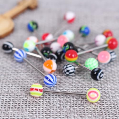 20Pcs Disposable Tongue Ring,Beautiful Colorful Women Tongue Ring Bar Stud Random Color Tongue Rings Stainless Steel Barbells Piercing Jewelry