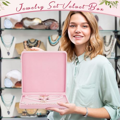 6 Pcs Velvet Jewelry Set Box Jewelry Display Case Earring Ring Bracelet Necklace Gift Box Pearl Necklace Storage Case for Mother's Day Wedding Travel Anniversary(Pink) - color: Pink