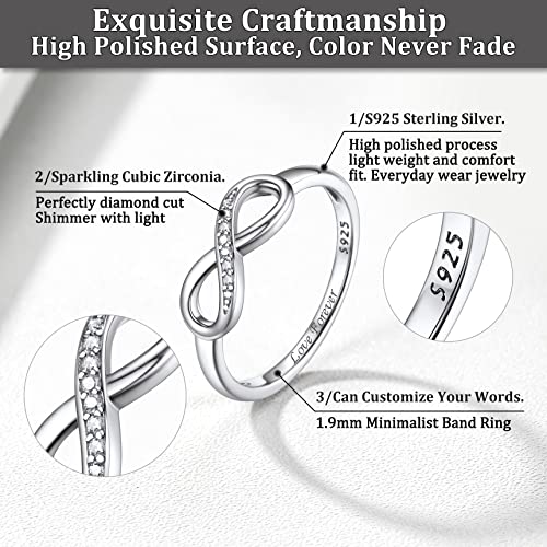 Bestyle Simple S925 Sterling Silver Infinity Rings Cubic Zirconia Rings, Nice Cute BFF Friendship Rings, Dainty Eternity Promise Wedding Bands Perfect Every Day Ring, Size 4-12, Words Engavable - color: 1. Silver Infinity Ring (NO custom)
