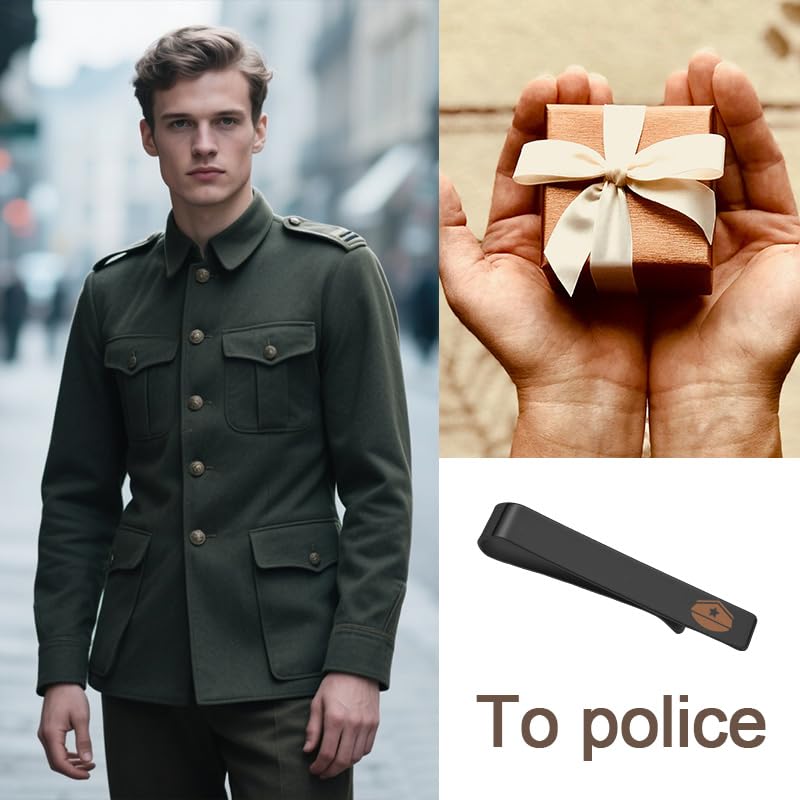 Mens Airplane Tie Clip for Boyfriend Husband Son Flight Attendant Accessories for Men - style: Black Police