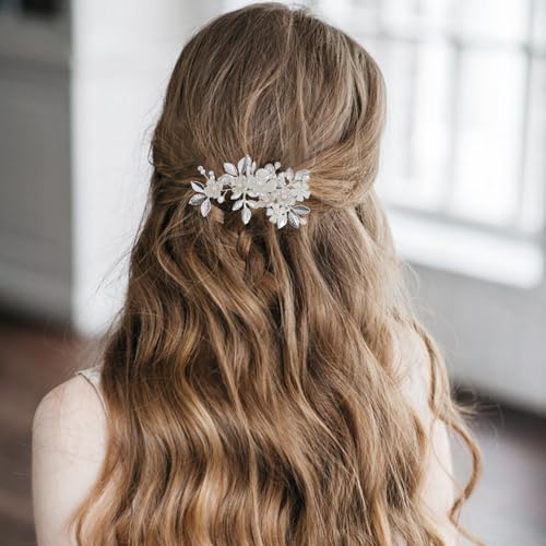 Wedding Hair Clips, Crystal Hair Pins Pearl Rhinestone Hair Barrettes, Bridal Flower Hair Pieces Pearl Headpieces Hair Accessories for Women Girls (Silver) - color: Silver