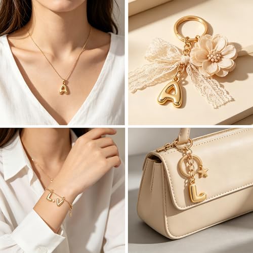 26 Pcs 18K Gold Filled Alphabet Letter Charms, A-Z Alphabet Pendant Charms Open Jump Rings for DIY Bracelet and Necklace Jewelry Making