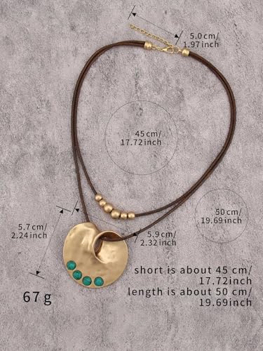 Boho Necklaces for Women Chunky Circle Necklace Bohemian Necklaces | Chunky Boho Necklace for Women Layered Boho Circle Leather Choker Necklace Long Vintage Necklaces Bohemian Jewlery Gifts - style: Bohemian Style Necklaces