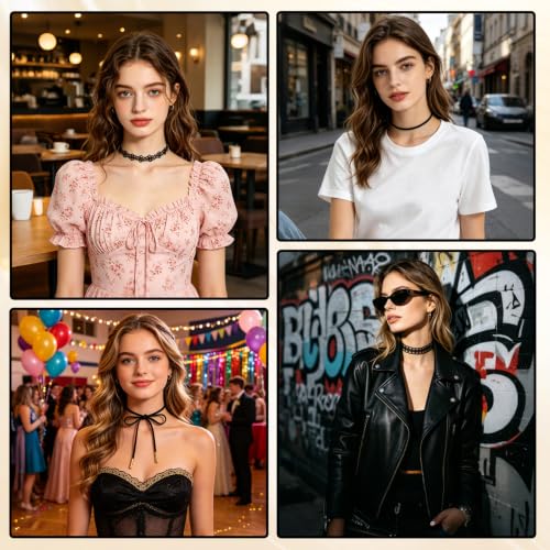 7 Pcs Black Velvet Choker Set - Gothic Tattoo Lace Choker Necklaces, Adjustable Retro Chokers Jewelry for Women Party Cosplay Christmas Birthday