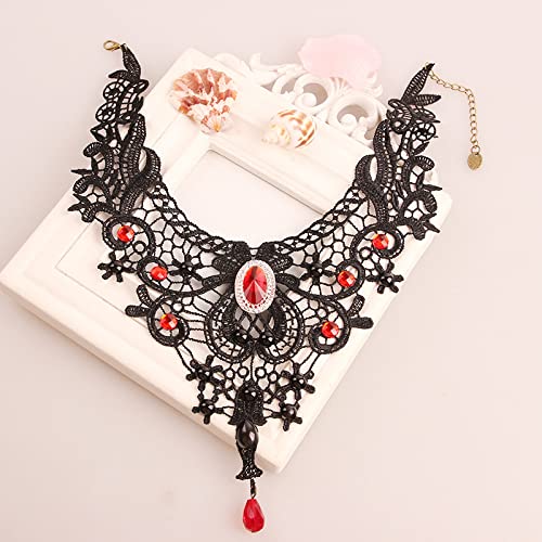 Lace Choker Witch Necklace for Women Halloween Gothic Lace Collar Punk Rhinestone Gothic Necklace Prom Jewelry Halloween Vampire Choker Necklace Costume Emo Witch Accessories - color: Silver Rhinestones
