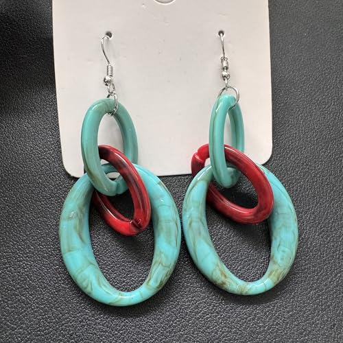 Bohemian Simplicity Acrylic Geometry Oval Circle Dangle Drop Earrings Lightweight Resin Chain Hook Earrings For Women - color: Blue Red