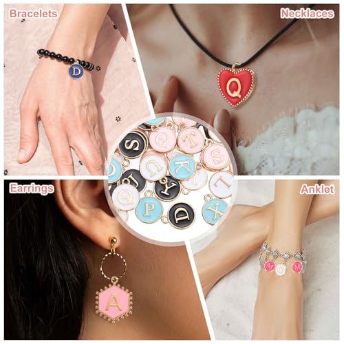 MECCANIXITY Letter Initial Charm Double Sided Alphabet Pendants A-Z Letter Charm for Jewelry Making Necklaces Bracelets Earrings DIY Accessories - color: White/Black/Pink/Lake Blue