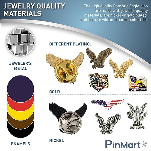 PinMart Patriotic Eagle Pin - Soaring American Eagle Enamel Lapel Pin - color: Red, White and Blue Eagle - American Flag, size: 1 Piece