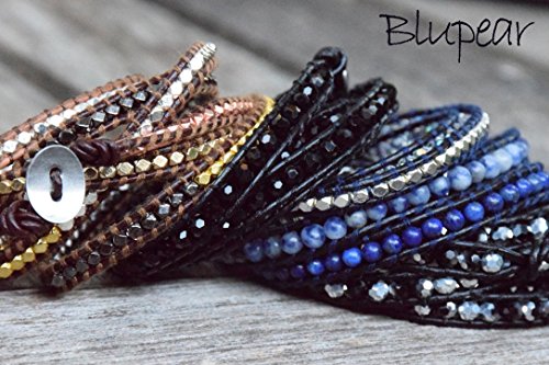 Crystals Wrap Bracelet Genuine Leather Handmade 5 Multilayer 4mm Beads Woven Bangle