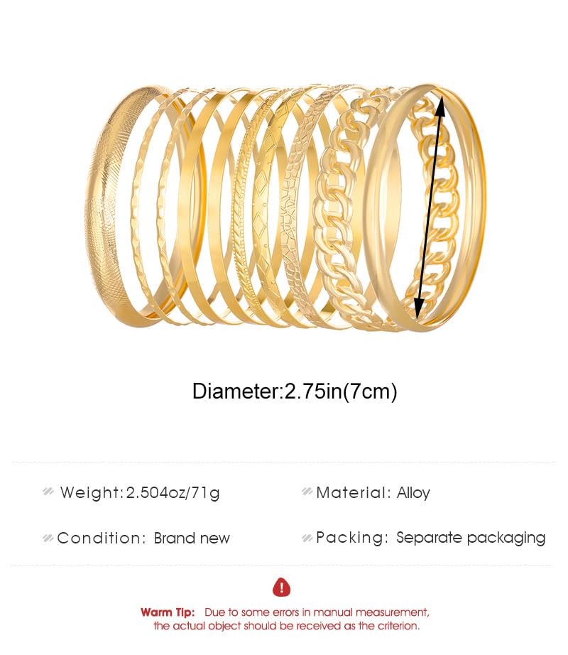 Gold Bangle Bracelets for Women, 14k Gold Plated Multi Layer Textured Stackable Open Bracelet Set Boho Indian Bangles Stackable Set Trendy Elegance Charms Non Tarnish Minimalist Bangle Pack - style: Gold 10Pcs