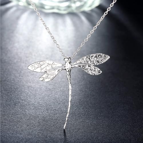 925 Sterling Silver Necklace for Women Trendy, Charming Layered Necklace with Cubic Zirconia Pendant for Her Womens Dainty Diamond Choker Necklaces Holiday Jewelry Gifts for Mom Wife Daughter Lover - color: Dragonfly-Silver